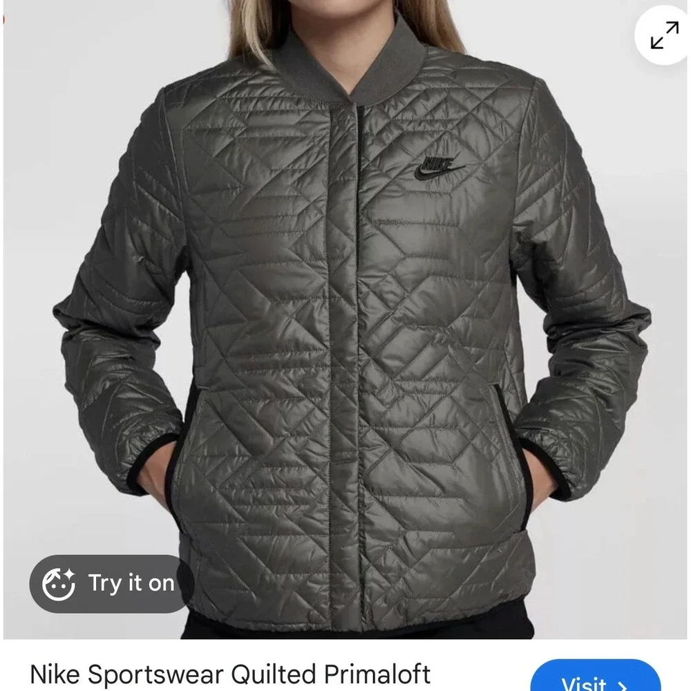 Nike Sportswear Quilted Primaloft Bomber Jacket Olive Green Women's Medium